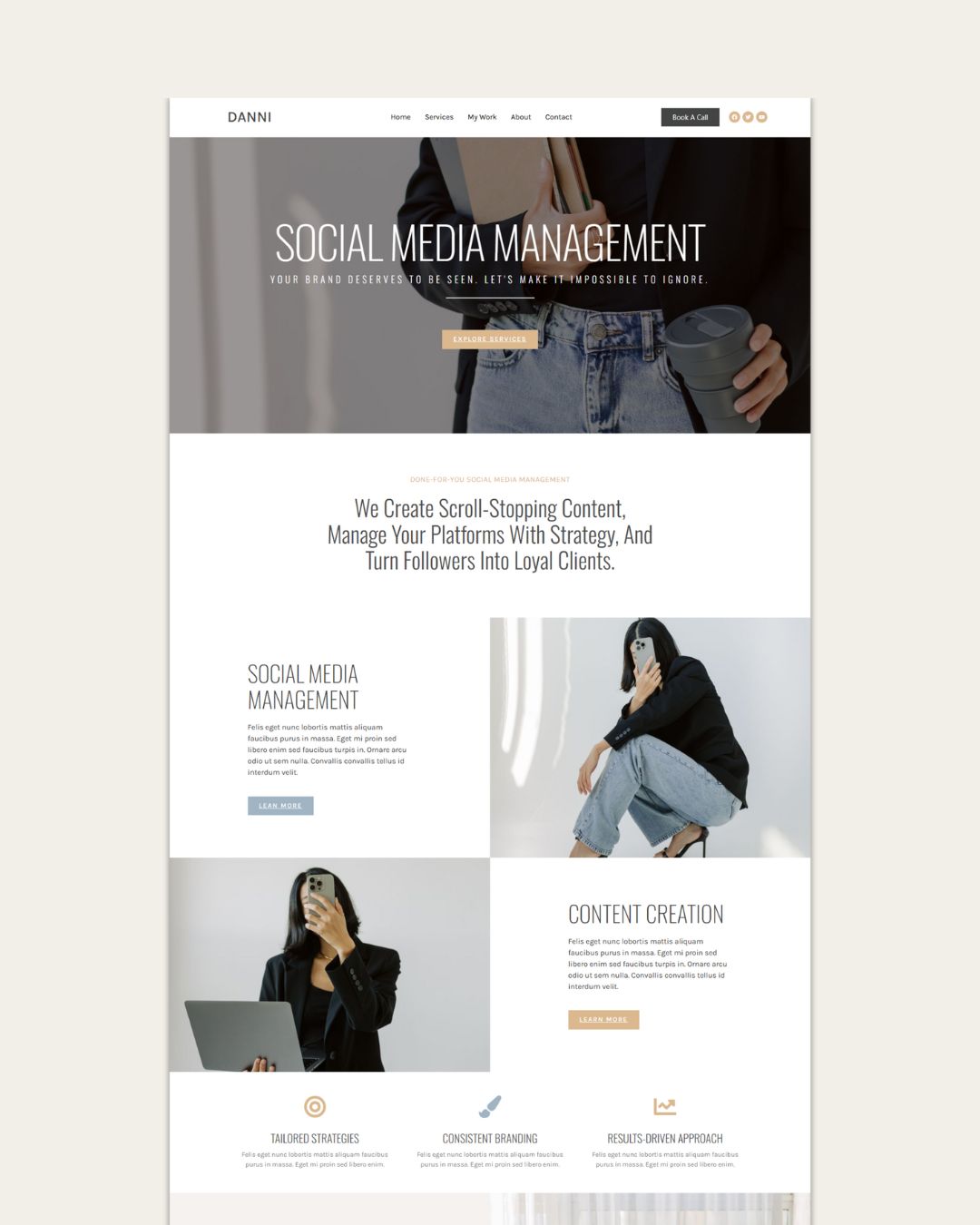 website template for social media manager and consultants